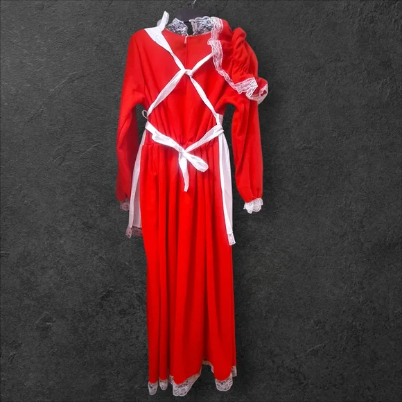 Vintage 1960s 1970s 3 pieces Red Mrs. Clause Christmas Hostess Maxi Dress M/L - Picture 8 of 11